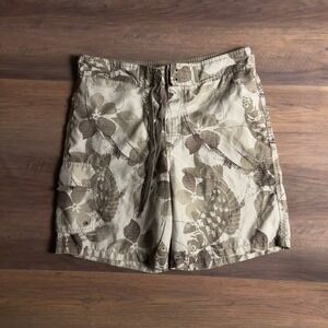 Merrell Mens Tan Tropical Floral Board Shorts Swim Trunks Small Cargo Pocket